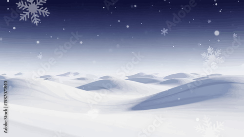 Canvas Print Snowflakes Falling on Snowy Landscape.