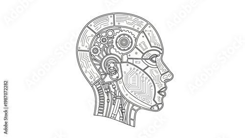 Robot Human Head Mechanical Parts Illustration.