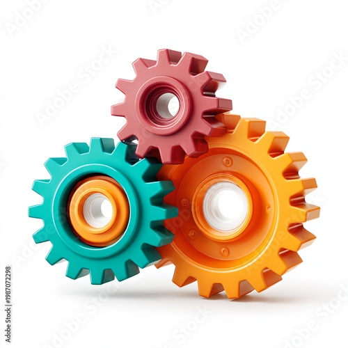 Colorful gears interlocking to symbolize teamwork, efficiency and collaboration. These gears show the concept of multiple components working together