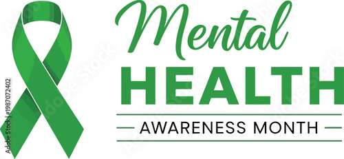 Professional Mental Health Awareness Month Graphic with Green Ribbon Icon and Clean Typography