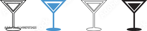 Colorful martini glasses icons in different line styles