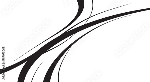 Black abstract lines, swirling curves, dynamic shapes, vector graphics