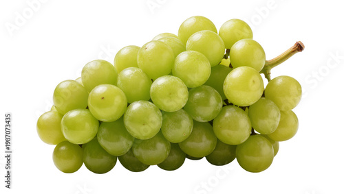 Fresh green grapes cluster with stem, isolated on transparent background