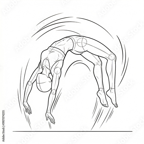 Anime female body base back dynamic tumbling motion geometry.