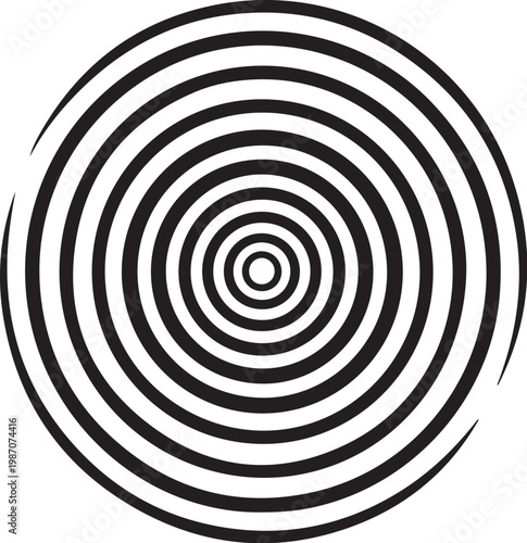 Geometric, black and white, concentric circle pattern, optical illusion, vector design element