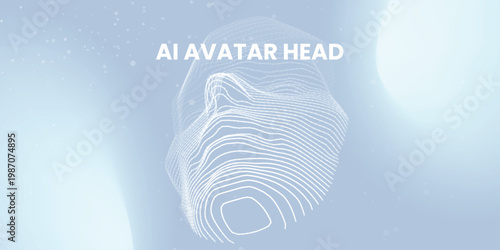 Stylized ai avatar head with glowing contour lines