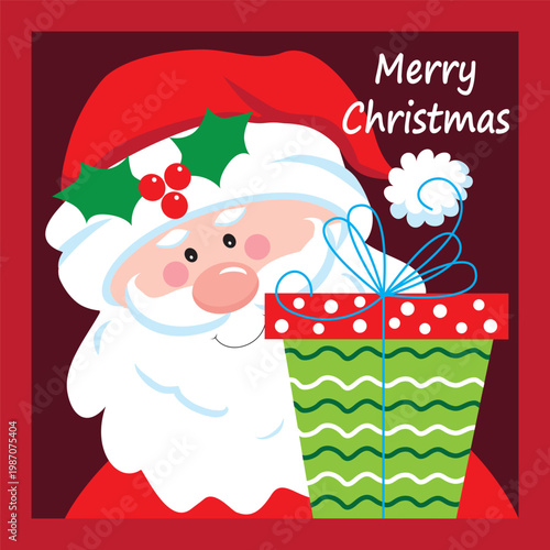 christmas card, gift bag or box design with cute santa 