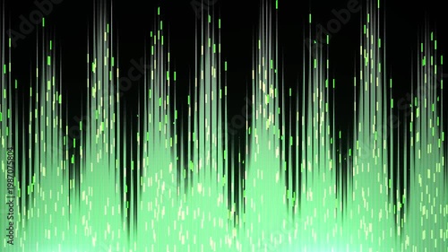 Abstract Vertical Lines with Glowing Particles and Green Hues.