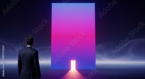Wallpaper Mural Businessman approaches glowing portal for career opportunities in futuristic environment Torontodigital.ca