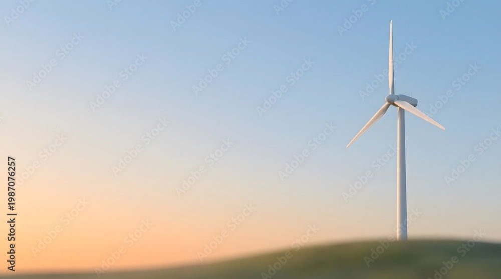 Obraz premium Clean renewable energy wind turbine with sunset copy space