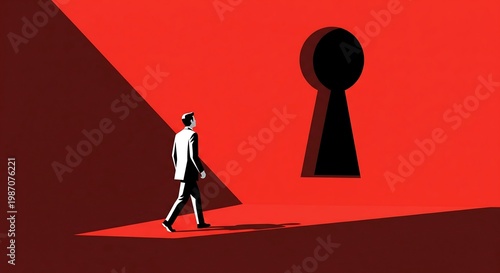 Wallpaper Mural Businessman walks towards a keyhole on a red background symbolizing business & career concept Torontodigital.ca