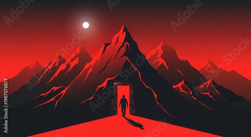 Wallpaper Mural Business career concept illustration of a person walking towards an open door in a mountain landscape Torontodigital.ca