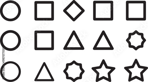 Geometric shapes, icons, symbols, black and white vector graphics