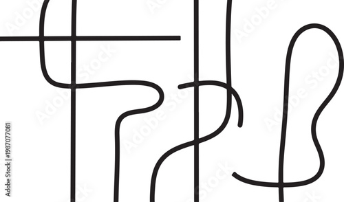Black line art shapes, abstract vector graphics, geometric forms, modern design elements