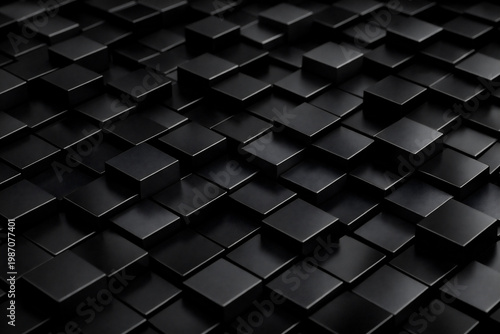 Abstract black cube grid pattern with wave surface depth and geometric texture