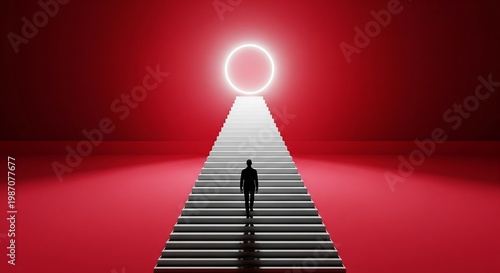 Wallpaper Mural A person walks up stairs towards a glowing light representing business and career concept success Torontodigital.ca