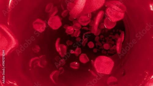 Microscopic 3D fly-through of red blood cells inside a vein: Macro POV journey through the bloodstream - Seamless loop, ProRes 422 HQ.