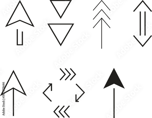 Set of arrow icons indicating directions, movement, navigation, and flow