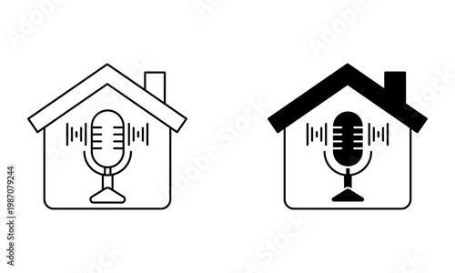 home podcast studio and microphone icon vector