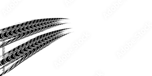 Black tire sign pattern isolated on white background with clipping path, burnt and broken tire texture for graphic design.
