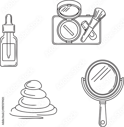 Beauty and skin care products set with serum makeup and massage stones