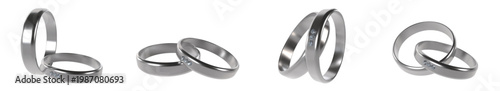 Fotografie Vector set of silver wedding rings in different positions, isolated