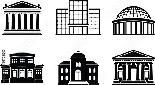 Museum Silhouette Icon Collection Set