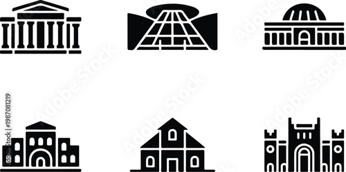 Museum Silhouette Icon Collection Set