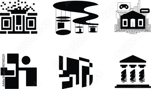 Museum Silhouette Icon Collection Set