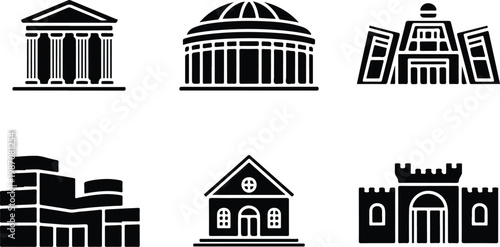 Museum Silhouette Icon Collection Set