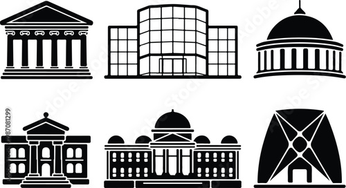 Museum Silhouette Icon Collection Set