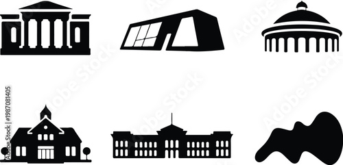 Museum Silhouette Icon Collection Set