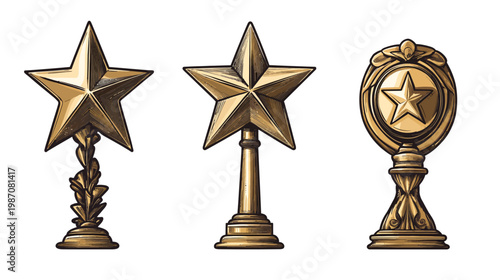 Illustration of three golden star awards, symbolizing achievement and excellence, on a white background