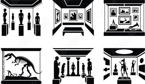 Museum Silhouette Icon Collection Set