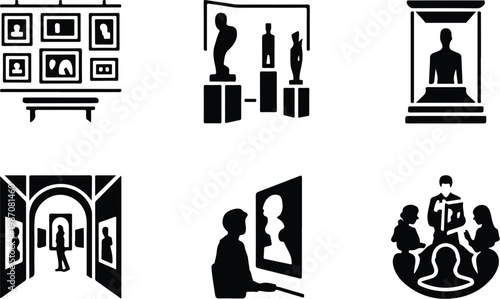 Museum Silhouette Icon Collection Set