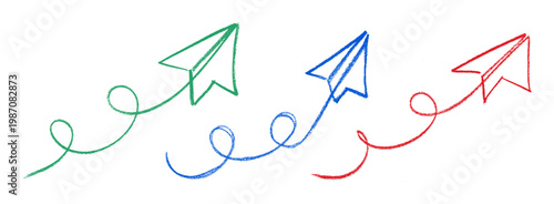 Flying Paper Plane Crayon Chalk Drawing Vector