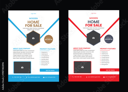 Real state flyer template design a bundle of 2 templates of different colors Real Estate Business Flyer Design Template For your business or service, Simple Real Estate Flyer Layout Bundle 