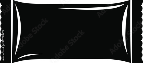 Minimalist black silhouette of sealed snack bar wrapper with crimped edges, isolated packaging design template for candy, chocolate, protein bar branding illustration