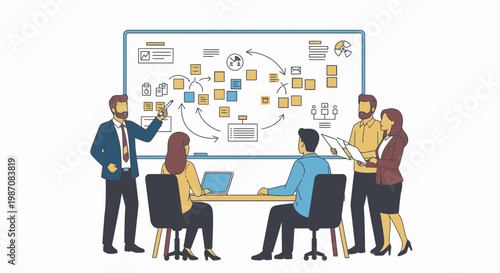 Business people discussing project plan details.