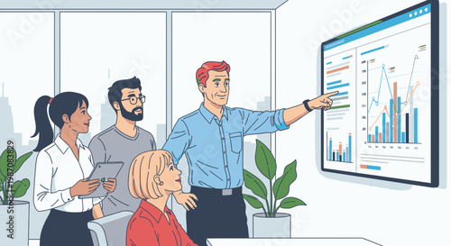 Business people looking at presentation screen.