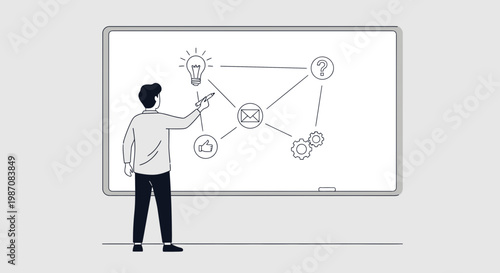 Businessman drawing on whiteboard with marker.