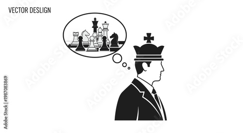 Businessman wearing king chess piece crown.
