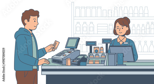 Man paying at checkout counter.