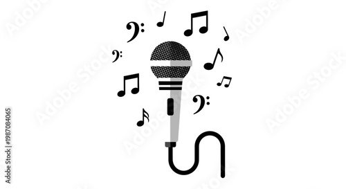 Microphone with music notes around it.