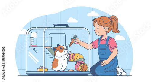 Woman interacting with cute brown dog.