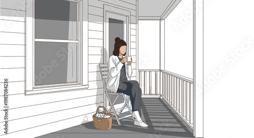 Woman sitting on a porch step.