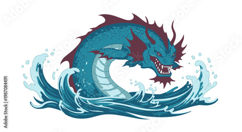 Dragon Emerging From Ocean Waves.