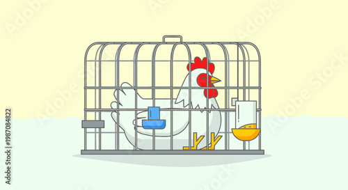 Rooster in a small cage.