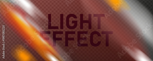 Crystal light leak vector overlay. Transparent blurry unfocused prism reflection. Soft colorful filter for photo, background, artwork. Red, yellow, white retro lights.