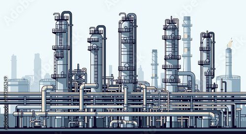 Industrial factory with large metal structures.